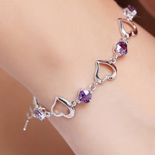 925 Sterling Silver Purple Heart Crystal Zircon Bracelet