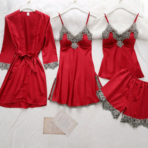 5PC Silk Robe Sleep Suit