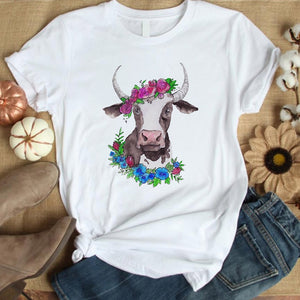 Floral Cow Print Graphic Tee