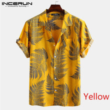 INCERUN Short Sleeve Leaf Printed Tropical Shirt