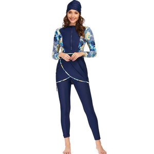 3pcs Modest Muslim Patchwork Long Sleeve Swimsuit