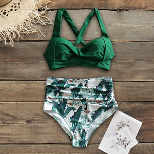 High Waist Floral Bottom Two-piece Swimsuit