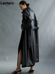 Extra Long Oversized Faux Leather Trench Coat