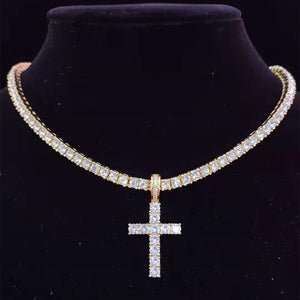 Cross Pendant on Cubic Zircon 4mm Necklace