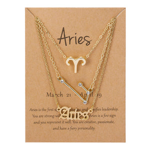 3Pcs/Set Zodiac Sign Pendant 12 Constellation Charm Gold Necklace