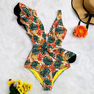 Ruffled One Piece Off Shoulder Swimwear