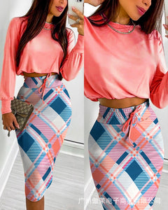 Printed Long Skirt & Long-sleeve Top Set