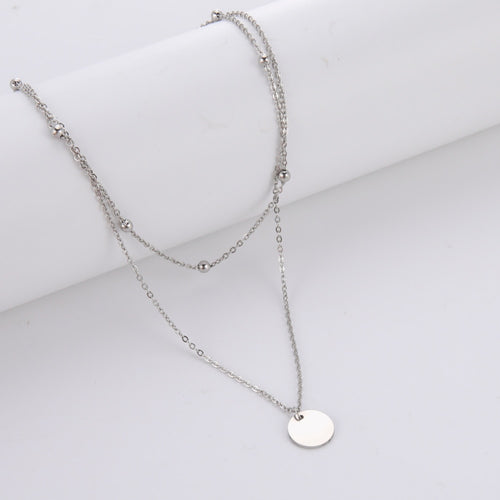 Double Layer Stainless Steel Round Pendant Necklace