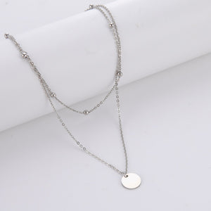 Double Layer Stainless Steel Round Pendant Necklace