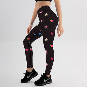 Colored Stars Pattern Digital Printed Leggings