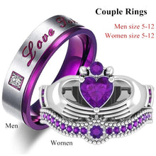 Heart Shaped Natural Purple Crystal Stainless Steel Ring Set