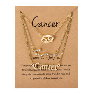 3Pcs/Set Zodiac Sign Pendant 12 Constellation Charm Gold Necklace