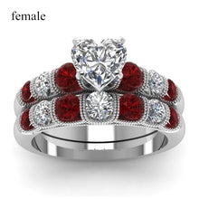 Couples Heart Garnet Stainless Steel Wedding Set