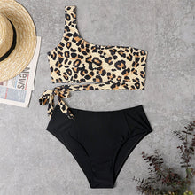 One Shoulder Leopard High Waist Swimwear