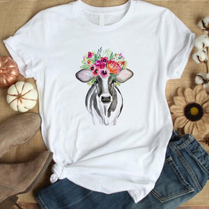 Floral Cow Print Graphic Tee