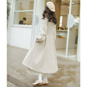 Wool Pleated Lantern Sleeve Long Coat