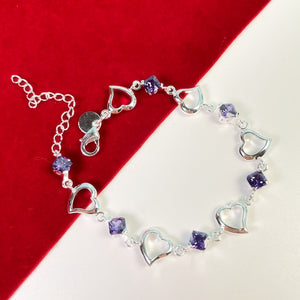 925 Sterling Silver Purple Heart Crystal Zircon Bracelet