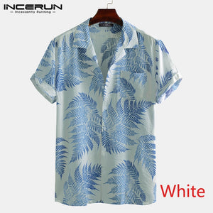 INCERUN Short Sleeve Leaf Printed Tropical Shirt