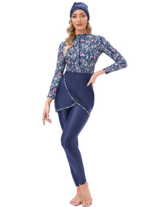 3pcs Modest Muslim Patchwork Long Sleeve Swimsuit