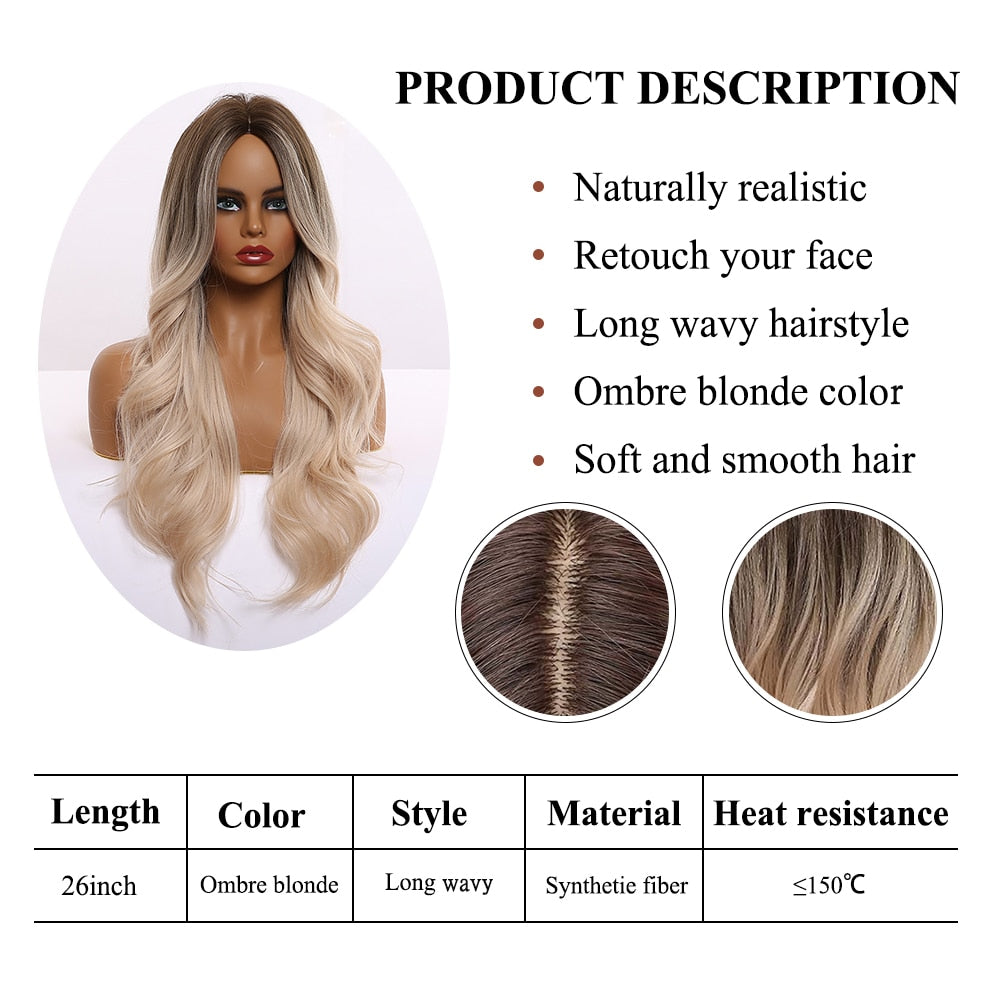 Blonde Platinum Long Wavy Middle Part Natural Heat Resistant Synthetic Wig