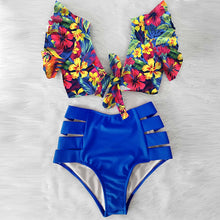 High Waist Ruffled Floral Bathing Suit