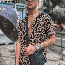 INCERUN Short Sleeve Leopard Print Shirt