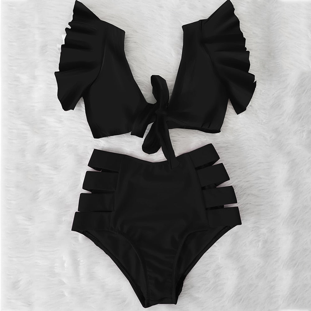 High Waist Ruffled Floral Bathing Suit