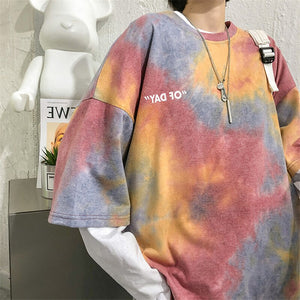 BF Style Tie Dye Printed Short Sleeve Oversized T-shirt