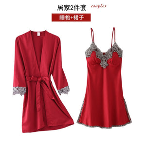 5PC Silk Robe Sleep Suit