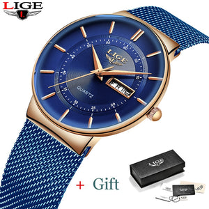 LIGE Ultra-thin Stainless Steel Quartz Watch