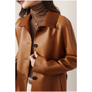 Genuine Leather Mid Length Trench Coat