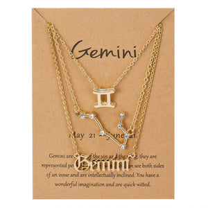 3Pcs/Set Zodiac Sign Pendant 12 Constellation Charm Gold Necklace