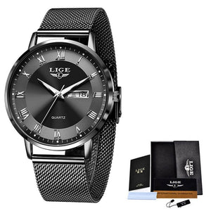 LIGE Ultra-Thin Stainless Steel Wristwatch