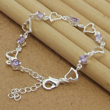 925 Sterling Silver Purple Heart Crystal Zircon Bracelet