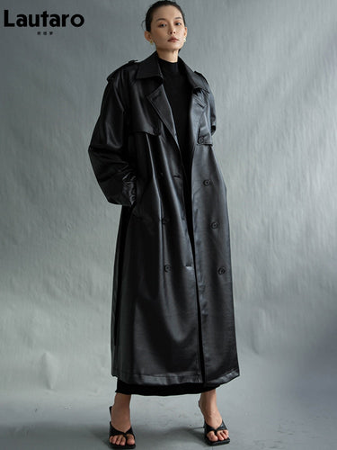 Extra Long Oversized Faux Leather Trench Coat