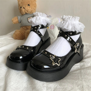 Thick Heel Cross Strap Mary Jane Platform Shoes