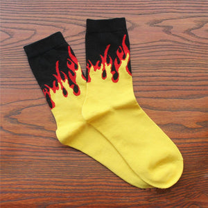 Cartoon Fire Yellow Black Designer Socks