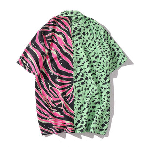 Short Sleeve Leopard Color Block Beach Shirt