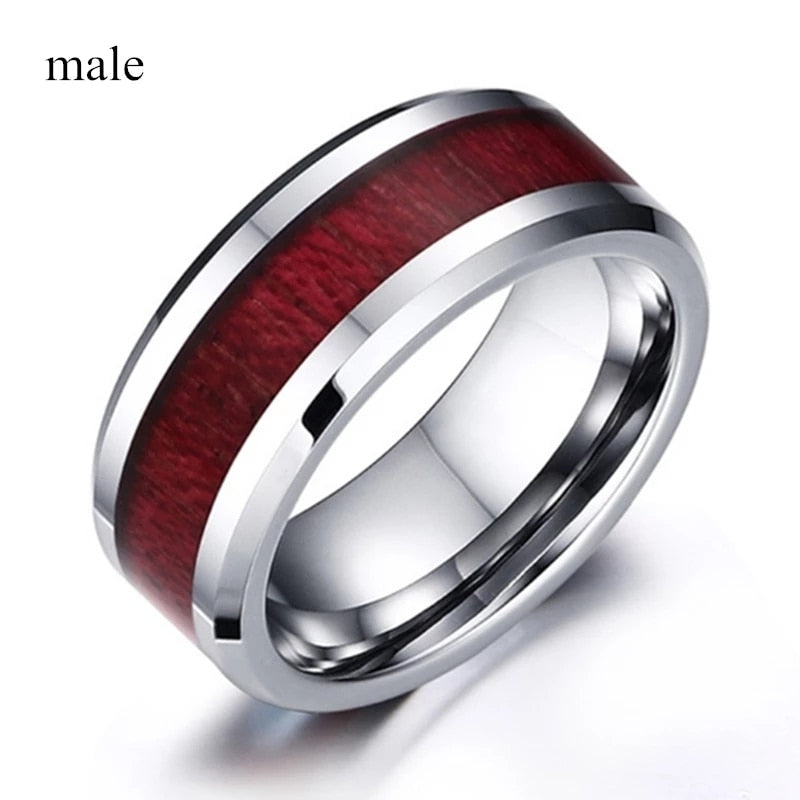 Couples Heart Garnet Stainless Steel Wedding Set