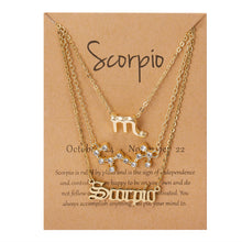 3Pcs/Set Zodiac Sign Pendant 12 Constellation Charm Gold Necklace