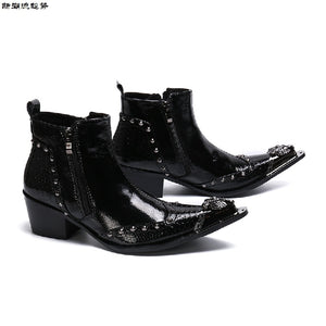 Italian Steel Pointed Toe Western Styles Double Buckle Strap Boots