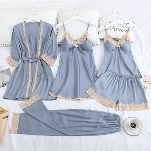 5PC Silk Robe Sleep Suit