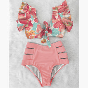 High Waist Ruffled Floral Bathing Suit