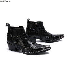 Italian Steel Pointed Toe Western Styles Double Buckle Strap Boots