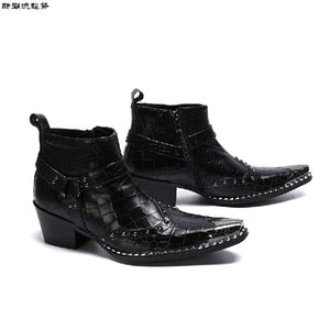 Italian Steel Pointed Toe Western Styles Double Buckle Strap Boots