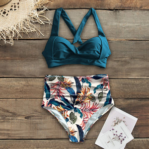 High Waist Floral Bottom Two-piece Swimsuit