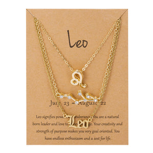 3Pcs/Set Zodiac Sign Pendant 12 Constellation Charm Gold Necklace