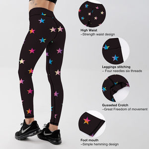 Colored Stars Pattern Digital Printed Leggings