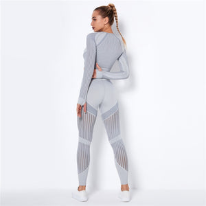 2 Piece Long Sleeve Crop Top + High Waist Leggings Sets