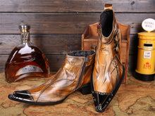 Italian Steel Pointed Toe Western Styles Double Buckle Strap Boots